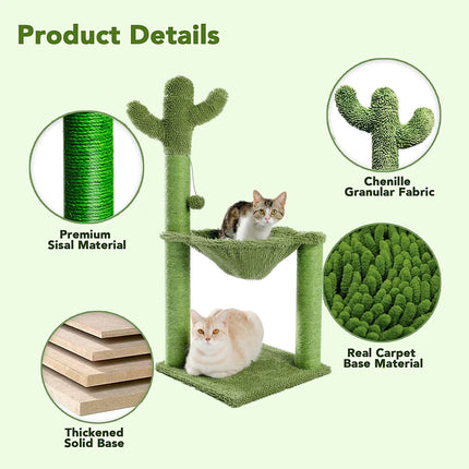 Arbre à chat en forme de cactus avec hamac et arche de toilettage