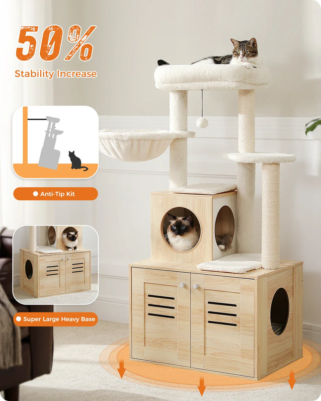 Arbre à Chat avec Meuble Intégré et Plateformes Douces