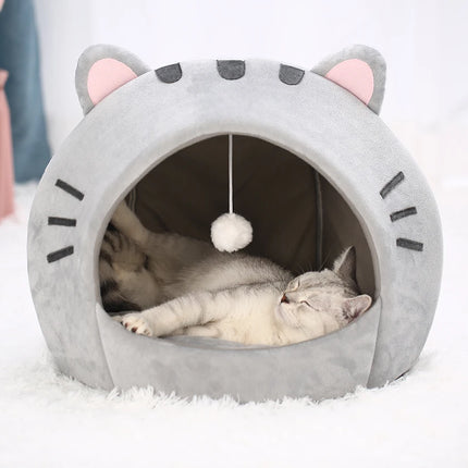 Abri Douillet pour Chat en Forme de Tête Féline avec Balle Suspendue