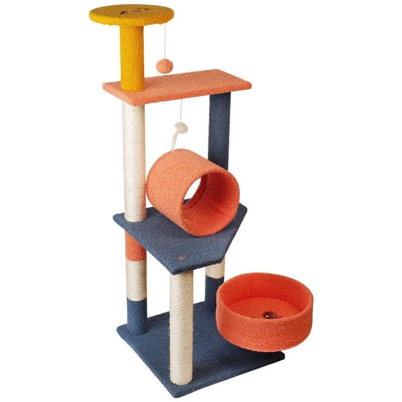 Arbre à Chat Multicolore avec Plateformes et Tunnel Ludique