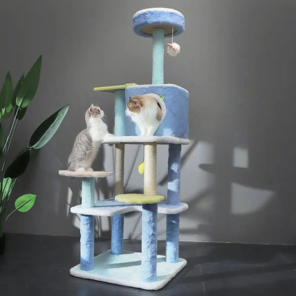Arbre à Chats Pastel avec Jouet Suspendu et Niche Ronde