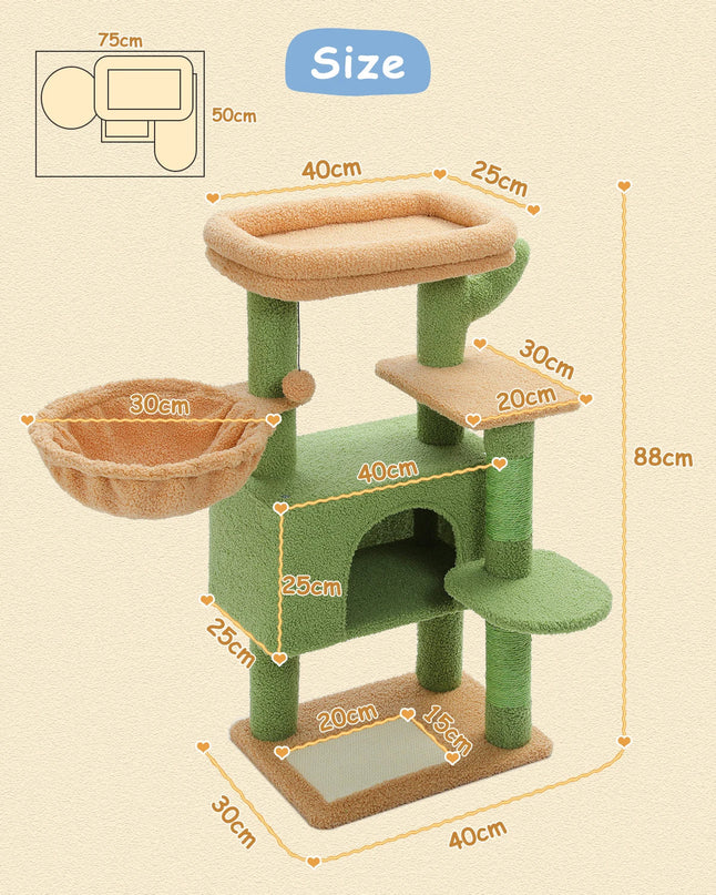 Arbre à Chat Vert et Beige avec Niche et Hamac
