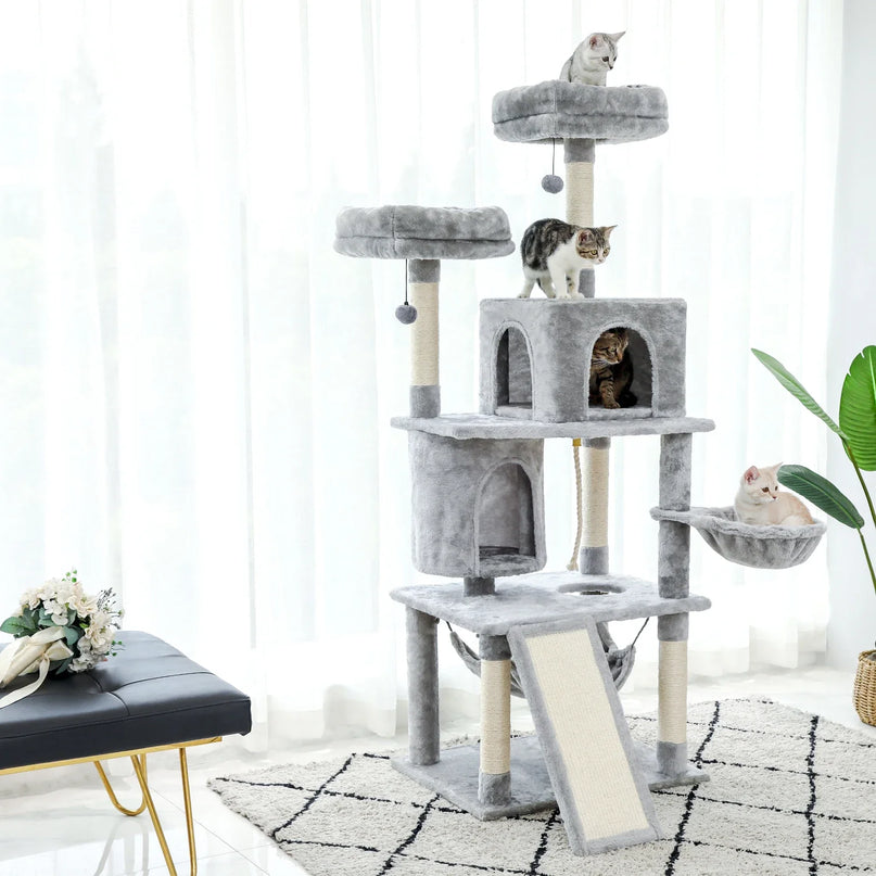 Arbre à Chat Multi-Niveaux avec Niches et Hamacs Suspendus