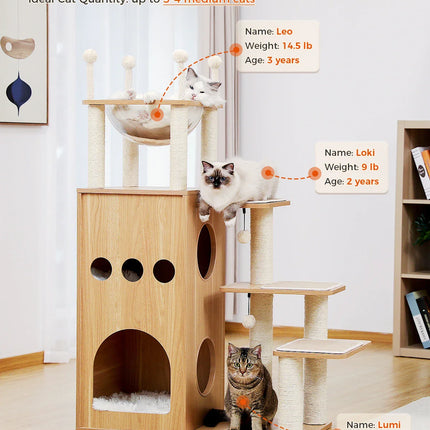 Aire de Jeu Compacte pour Chats avec Cachette et Hamac