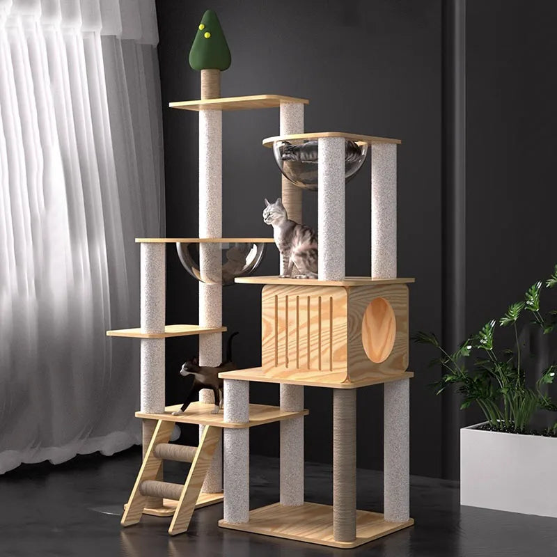 Arbre à Chat Ludique XXL avec Bulles Transparentes et Maisonnete