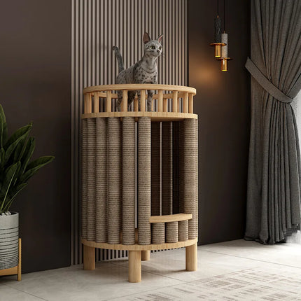 Arbre à Chat Cylindrique Minimaliste avec Plateforme Panoramique