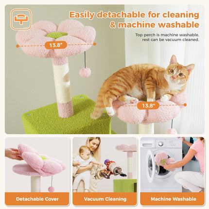 Arbre à Chat Multi-Niveaux Vert et Rose Pastel avec Jouets Suspendus