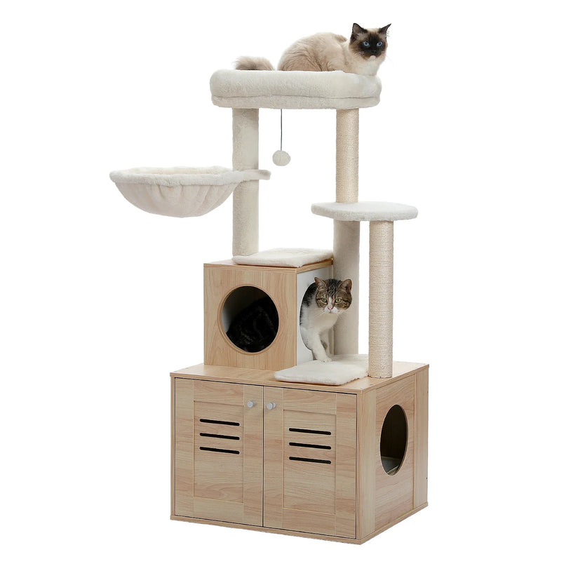 Arbre à Chat avec Meuble Intégré et Plateformes Douces
