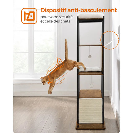 Tour de jeux pour chats à 4 niveaux avec plateformes spacieuses et cachette