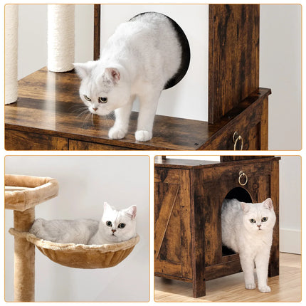 Arbre à Chat Rustique avec Rangement et Hamac Suspendu