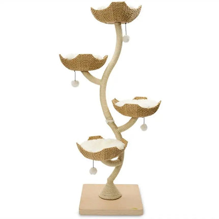 Arbre à Chat avec Paniers en Spirale pour un Coin de Jeu Naturel