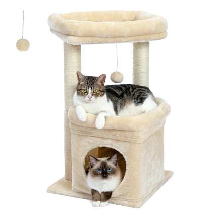 Arbre à Chat 2 Niveaux avec Niche Violette et Jouet Suspendu