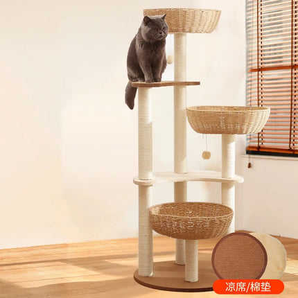 Arbre à Chat Vertical avec Paniers Suspendus