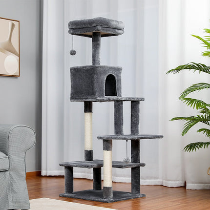 Grand arbre pour chats avec niches douillettes et plateformes multiples