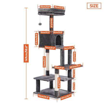 Grand arbre pour chats avec niches douillettes et plateformes multiples