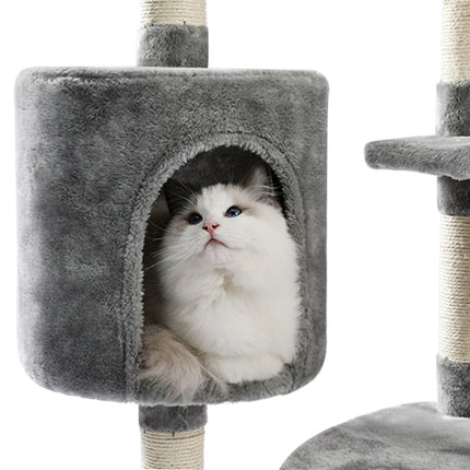 Arbre à Chat Multifonction Gris avec Plateformes et Cube de Repos