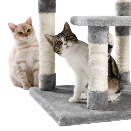 Arbre à Chat Multifonction Gris avec Plateformes et Cube de Repos