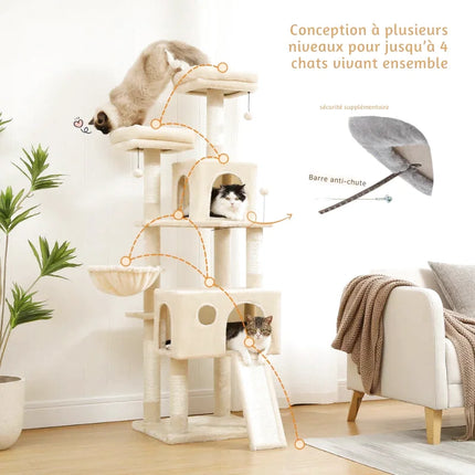 Arbre multi-niveaux pour chat avec niches et plateformes ludiques