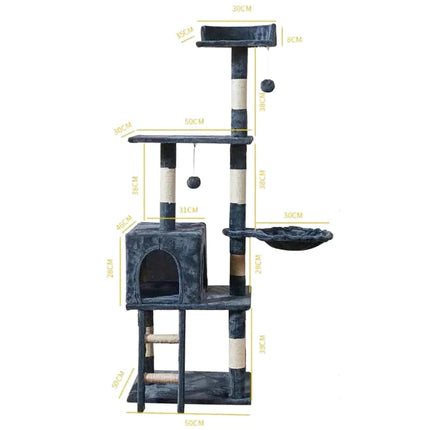 Arbre à Chat Compact avec Jouets Suspendus et Nacelle