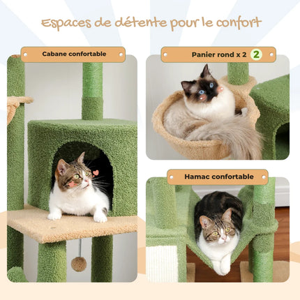 Arbre à Chat Vertical Naturel avec Plateformes et Accessoires Ludiques