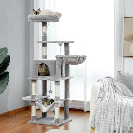 Centre de Jeu pour Chats avec Hamacs et Niches Grises Multi-Étages