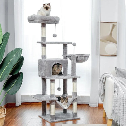 Centre de Jeu pour Chats avec Hamacs et Niches Grises Multi-Étages