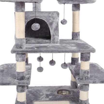 Arbre à Chat Multi-Niveaux avec Niche et Jouets Suspendus