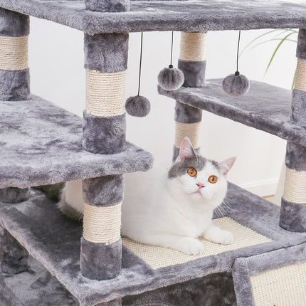Arbre à Chat Multi-Niveaux avec Niche et Jouets Suspendus