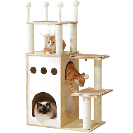 Arbre à Chat Multi-Niveaux avec Cachette et Hamac Transparent