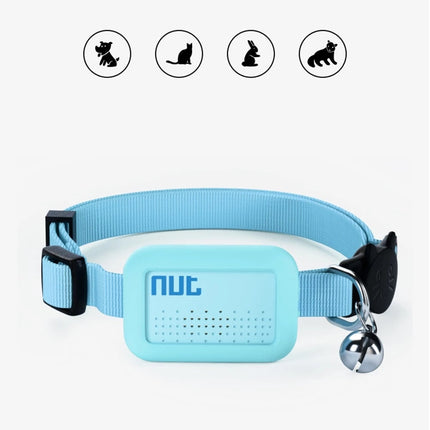Collier ajustable bleu avec clochette et étiquette translucide