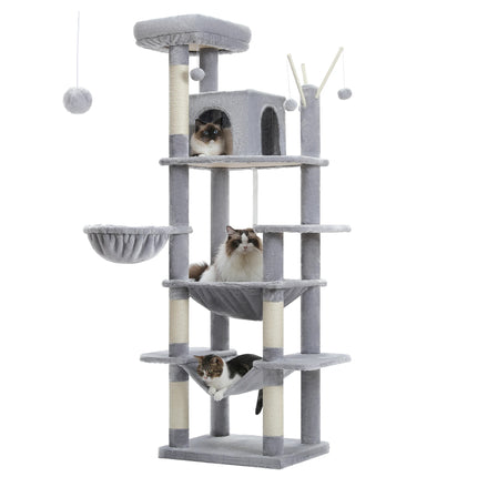 Arbre à chat haut multi-niveaux avec niches et hamacs intégrés
