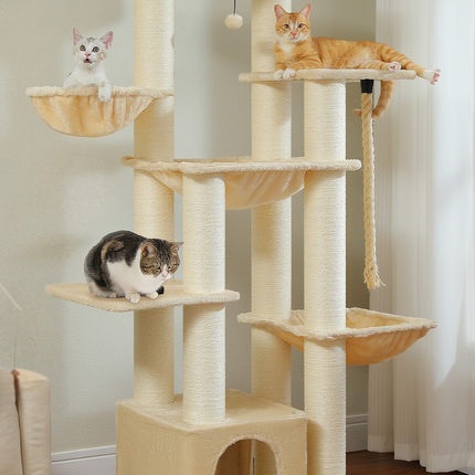 Arbre à Chats Multi-Plateformes avec Maison et Hamacs Suspendus