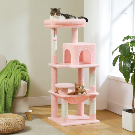 Arbre à Chat Rose Pastel avec Coussin, Hamac et Niche Ludique