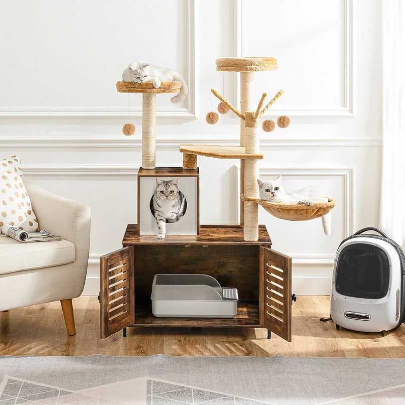 Arbre à Chat avec Meuble Intégré et Plateformes Douces
