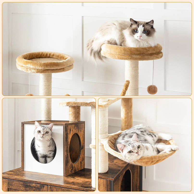 Arbre à Chat avec Meuble Intégré et Plateformes Douces