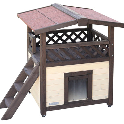 Refuge pour animaux à deux niveaux avec toit imperméable et terrasse