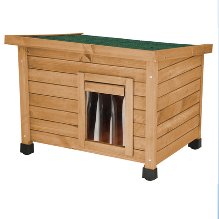 Petite maison en bois rustique pour chat avec fenêtre et toit isolé