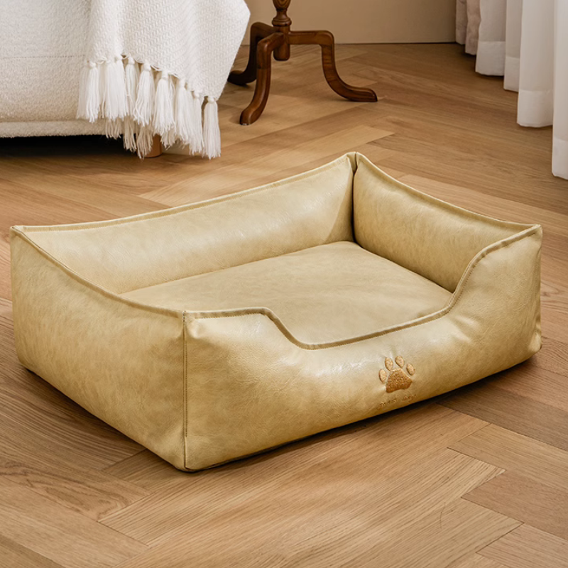 Panier rectangulaire marron pour animaux avec bord surélevé