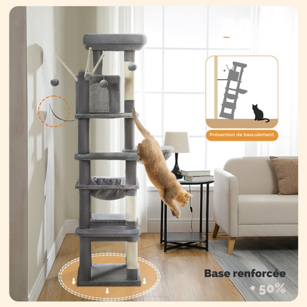 Arbre à chat haut multi-niveaux avec niches et hamacs intégrés
