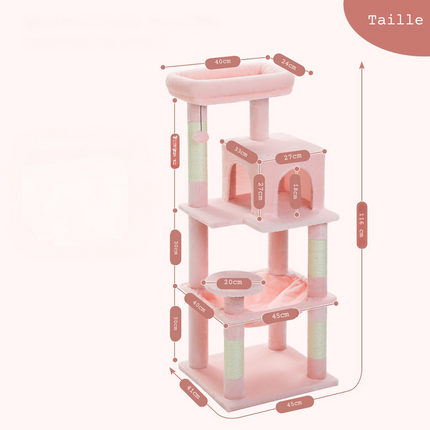 Arbre à Chat Rose Pastel avec Coussin, Hamac et Niche Ludique